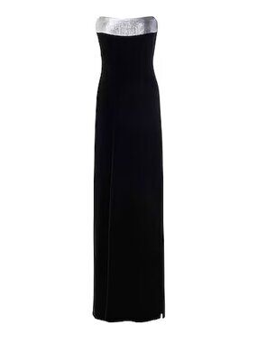 NWT Galvan London Frosted Strapless Maxi Gown Black Silver Size 2